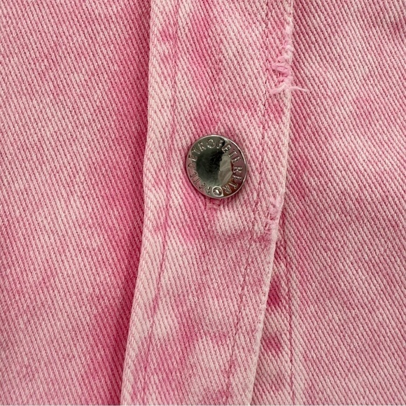 Retrofete Doreen Denim Button Down Shirt with Raw Hem in Vintage Pink Size XS - Picture 6 of 11